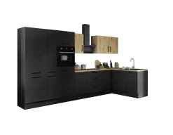 Küchenblock mit E-Geräten CORNWALL (Ecke-Backofen-Geschirrspüler-Kühlschrank-Apotheker) IV