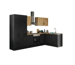 Küchenblock mit E-Geräten CORNWALL (Ecke-Geschirrspüler-Kühlschrank-Apotheker) III