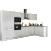 Küchenblock mit E-Geräten CORNWALL (Ecke-Backofen-Kühlschrank-Mikrowelle-Apotheker) I