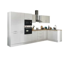 Küchenblock mit E-Geräten CORNWALL (Ecke-Backofen-Kühlschrank-Mikrowelle-Apotheker) I