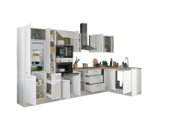 Küchenblock mit E-Geräten CORNWALL (Ecke-Backofen-Kühlschrank-Mikrowelle-Apotheker) I