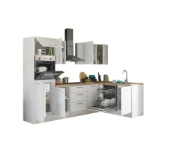 Küchenblock mit E-Geräten CORNWALL (Ecke-Backofen-Geschirrspüler-Kühlschrank) I