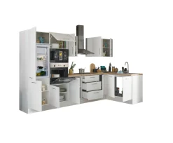 Küchenblock mit E-Geräten CORNWALL (Ecke-Backofen-Kühlschrank-Mikrowelle) I