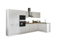 Küchenblock mit E-Geräten CORNWALL (Ecke-Backofen-Geschirrspüler-Kühlschrank-Mikrowelle-Apotheker) I